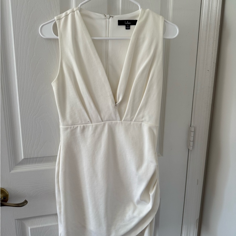 Lulu's Cream V-Neck Mini Dress
